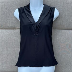 CHANEL Black Silk/Satin Detail V-Neck Sleeveless Top